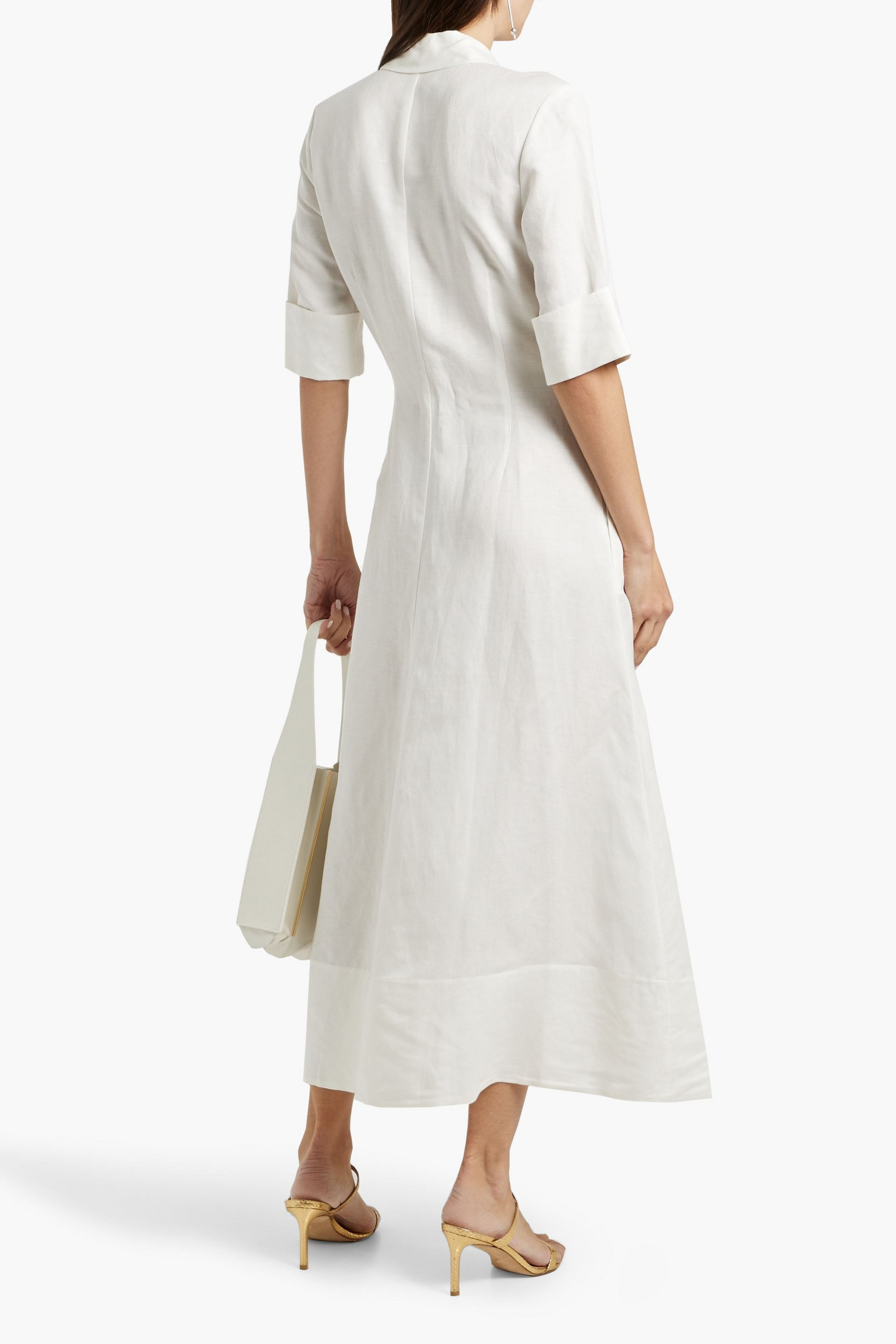 knee length dresses for ladies Women’s Linen Blend Midi Shirt Dress – Neutral Summer Dress main image 0