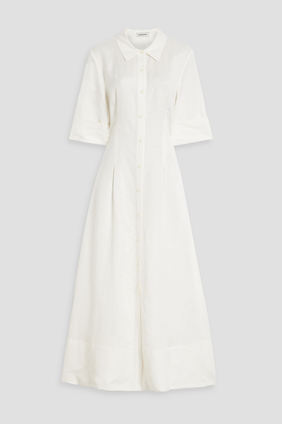 Simkhai Claudine Linen-blend Midi Shirt Dress In Ivory
