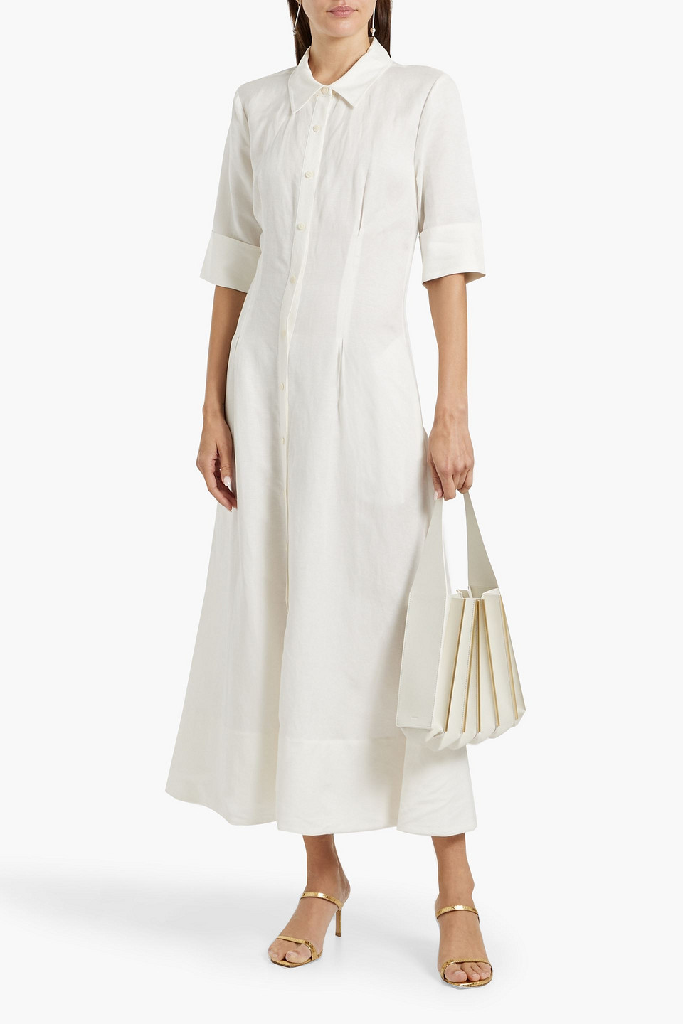 Simkhai Claudine Linen-blend Midi Shirt Dress In Ivory