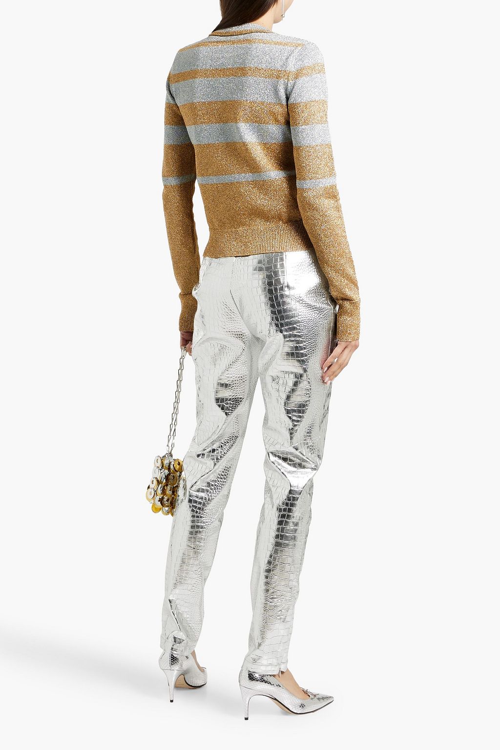 RABANNE Metallic striped jacquard-knit sweater