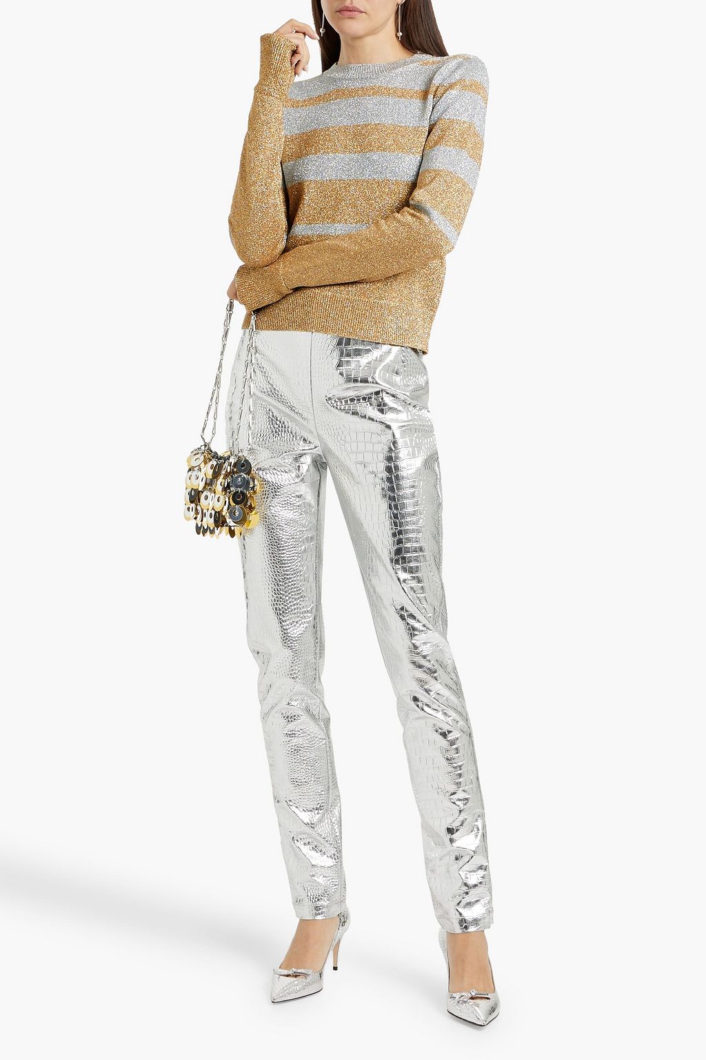 RABANNE Metallic striped jacquard-knit sweater