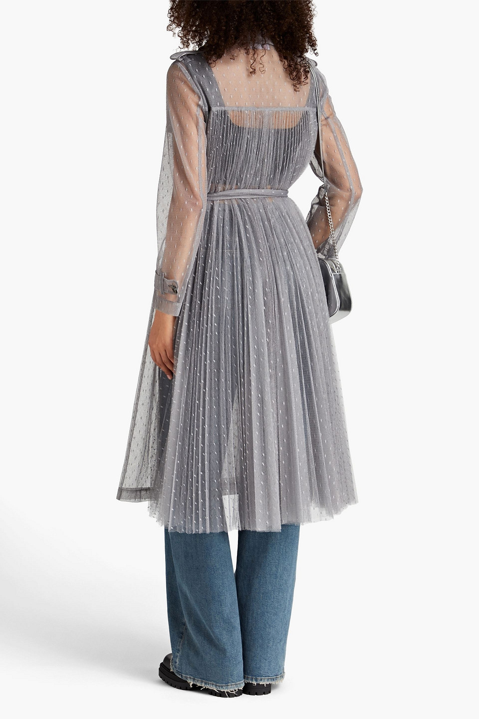 Red Valentino Pleated Point D'esprit Trench Coat In Gray