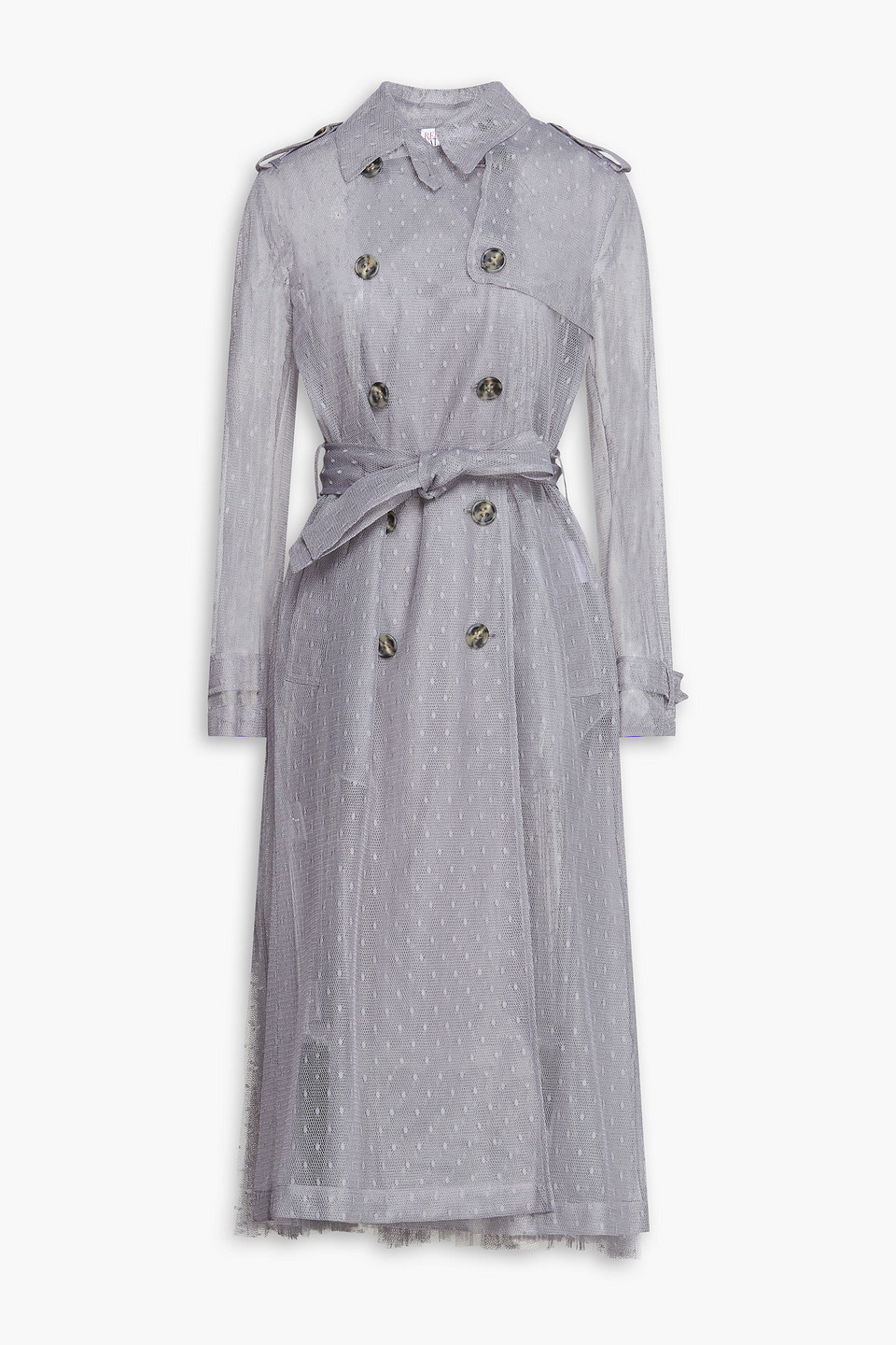 Red Valentino Pleated Point D'esprit Trench Coat In Gray