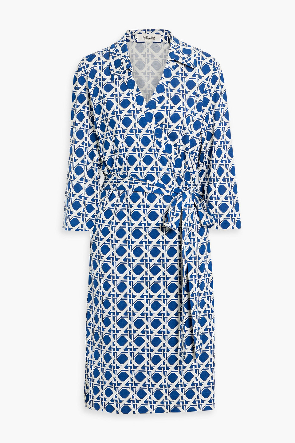 Diane Von Furstenberg New Jeanne Printed Silk-jersey Wrap Dress In Navy