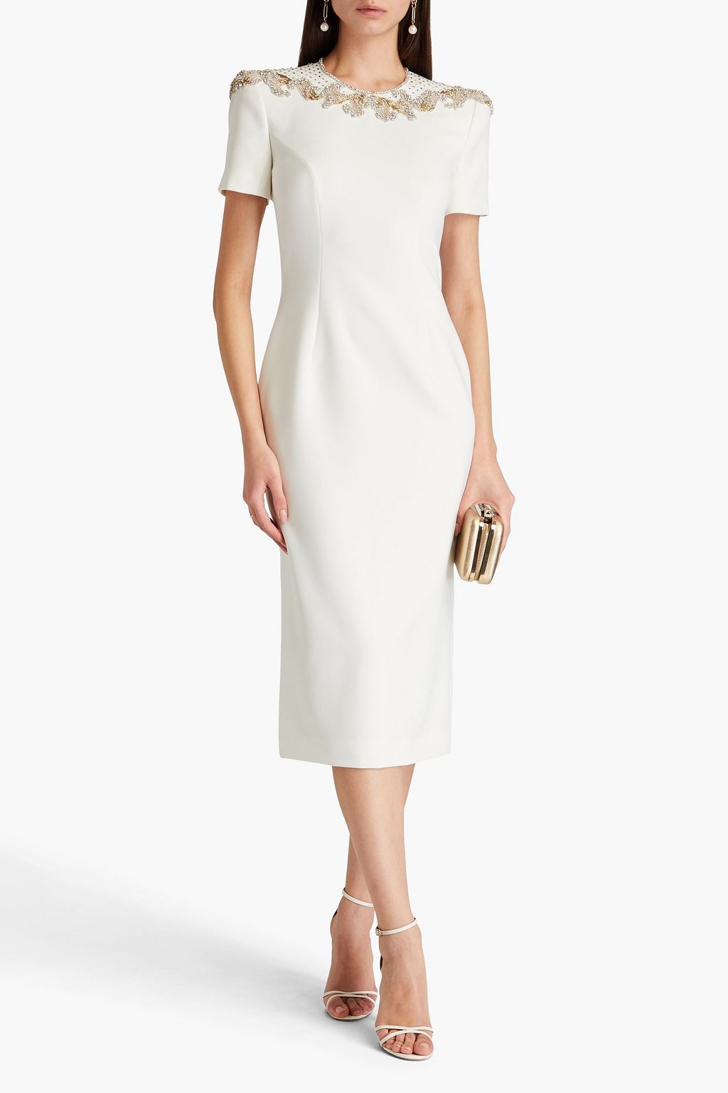 JENNY PACKHAM Embellished tulle-trimmed crepe midi dress