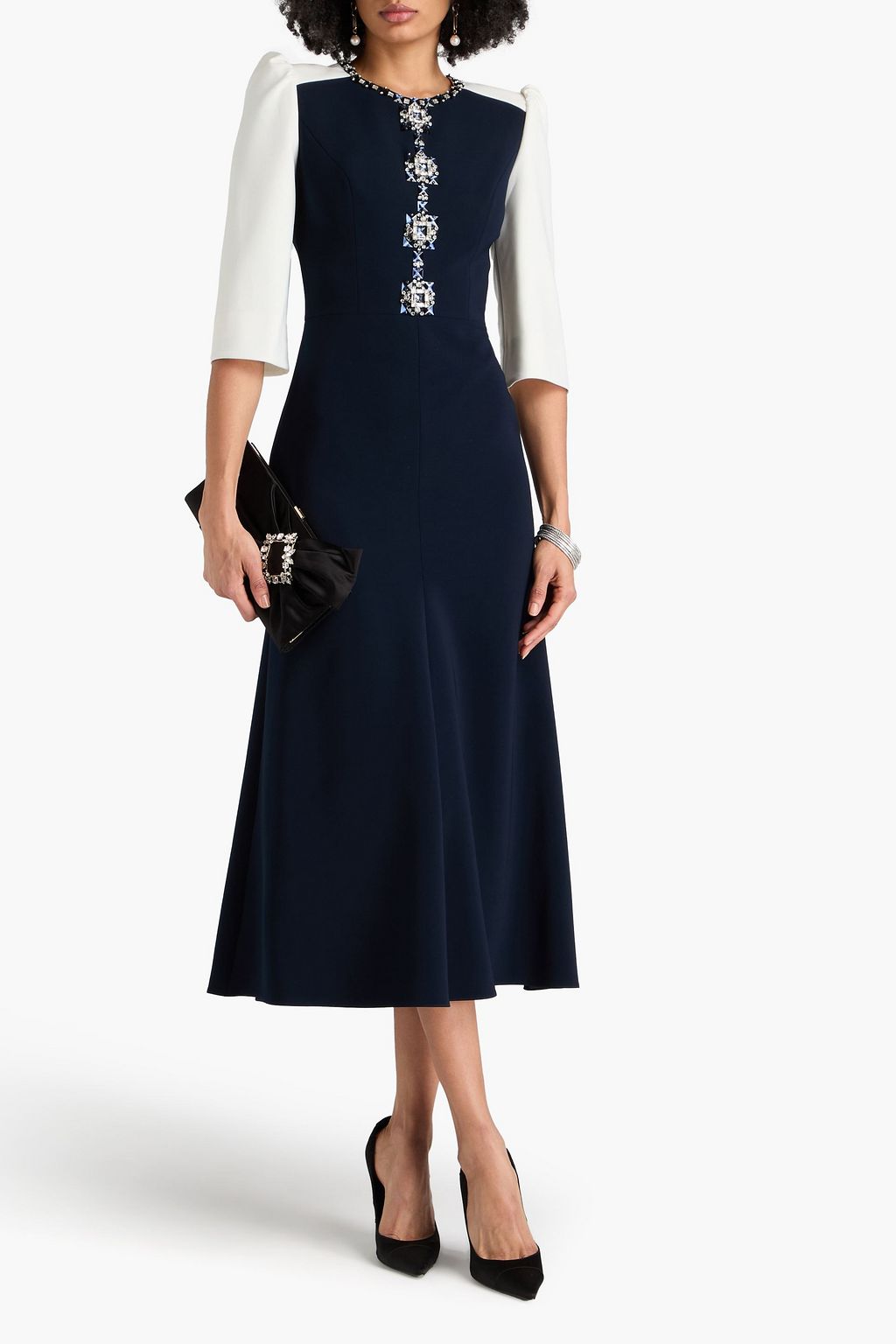 JENNY PACKHAM فستان متوسط الطول من الكريب بتصميم مزركش
