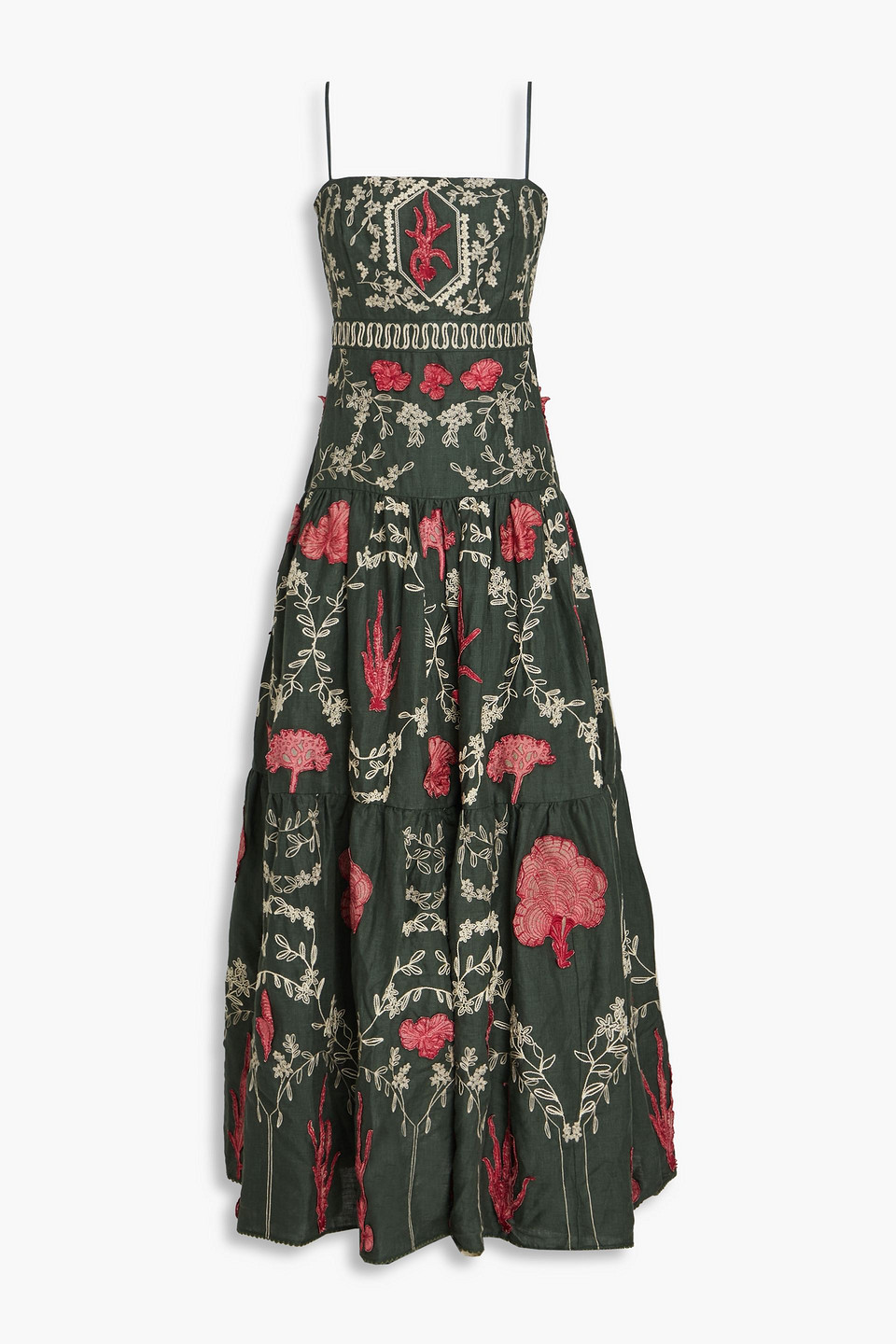 Agua By Agua Bendita Lima Encaje Embroidered Maxi Dress In Forest Green