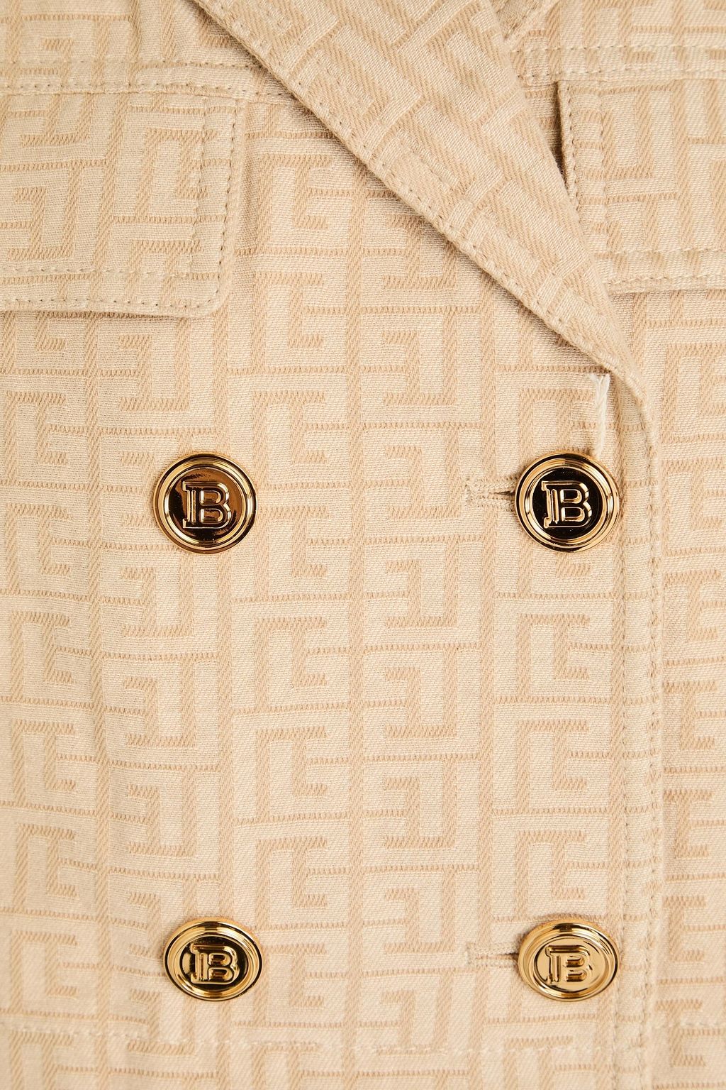BALMAIN جاكيت قصير من القطن بحبكة الجاكار بصفين من الأزرار