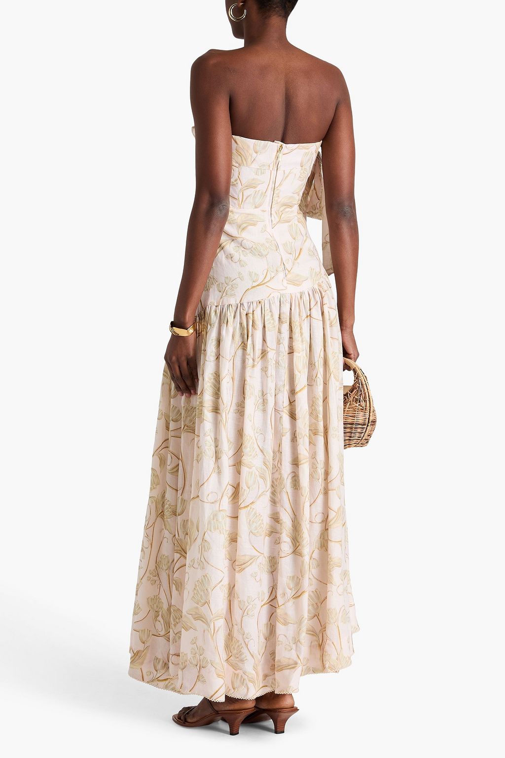 AGUA BY AGUA BENDITA Palmarie Perla strapless floral-print linen maxi dress