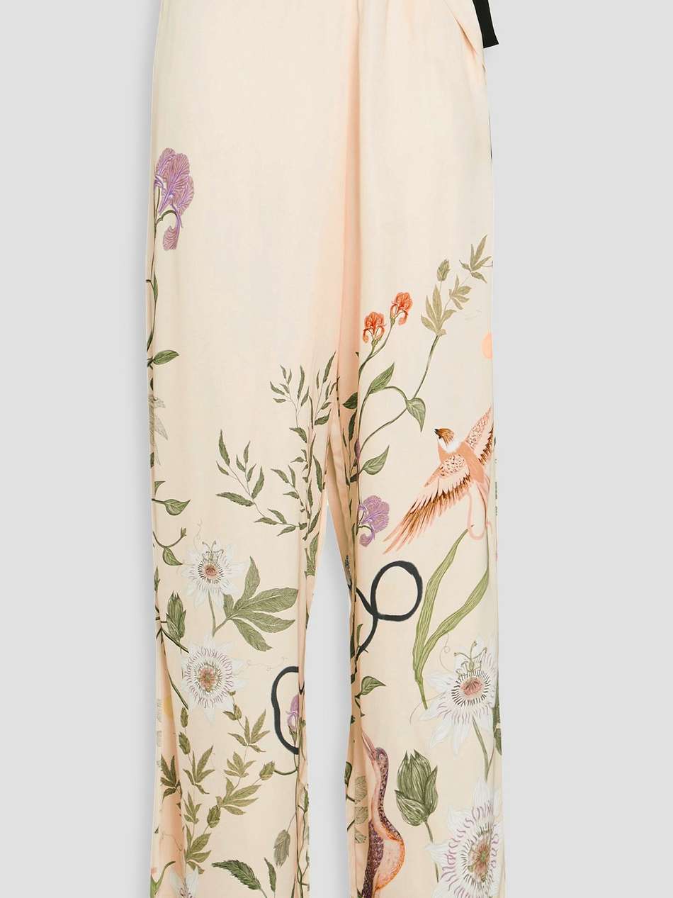 memoria paraiso floral-print satin wide-leg pants