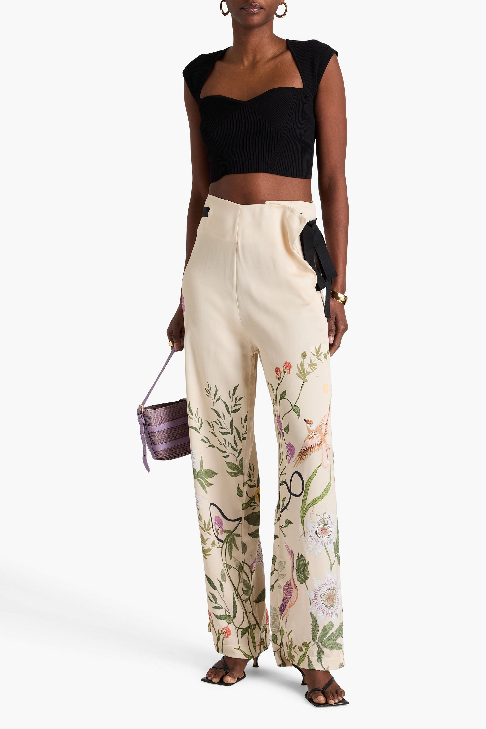 Agua by Agua Bendita Memoria Paraiso floral-print satin wide-leg pants