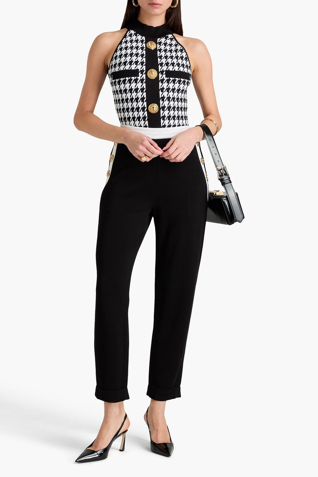 BALMAIN Houndstooth jacquard-knit bodysuit