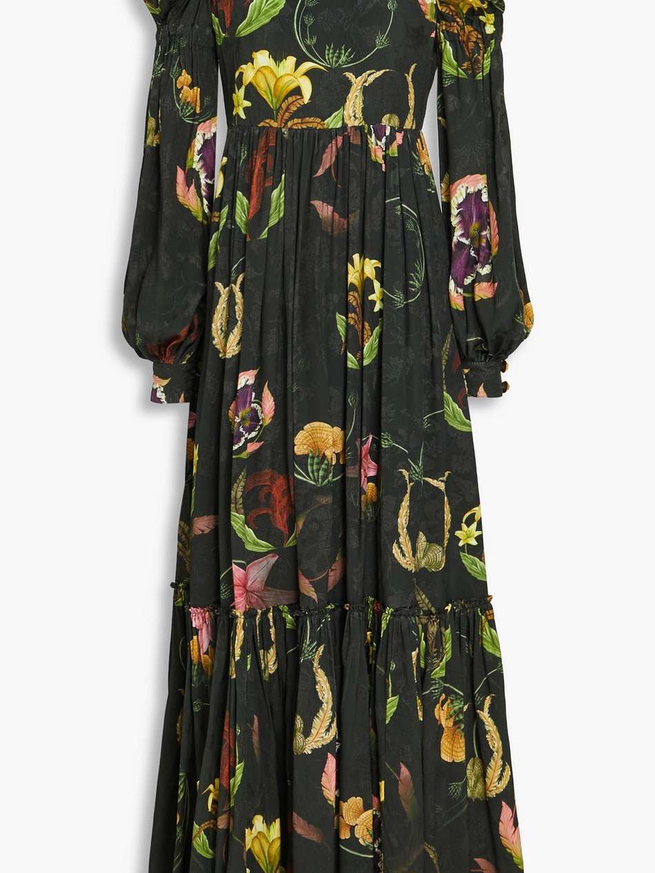 secreto ruffled floral-print jacquard maxi dress