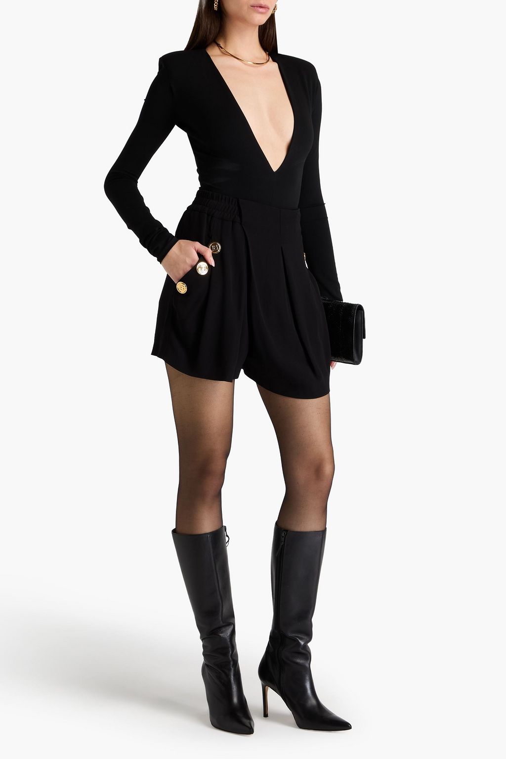 BALMAIN شورت من الكريب مزين بكسرات