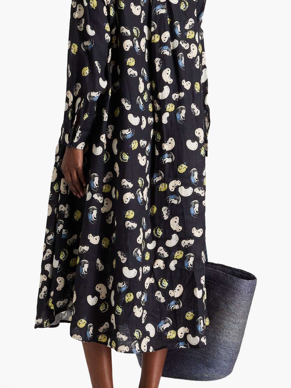 frida cosecha printed linen midi shirt dress