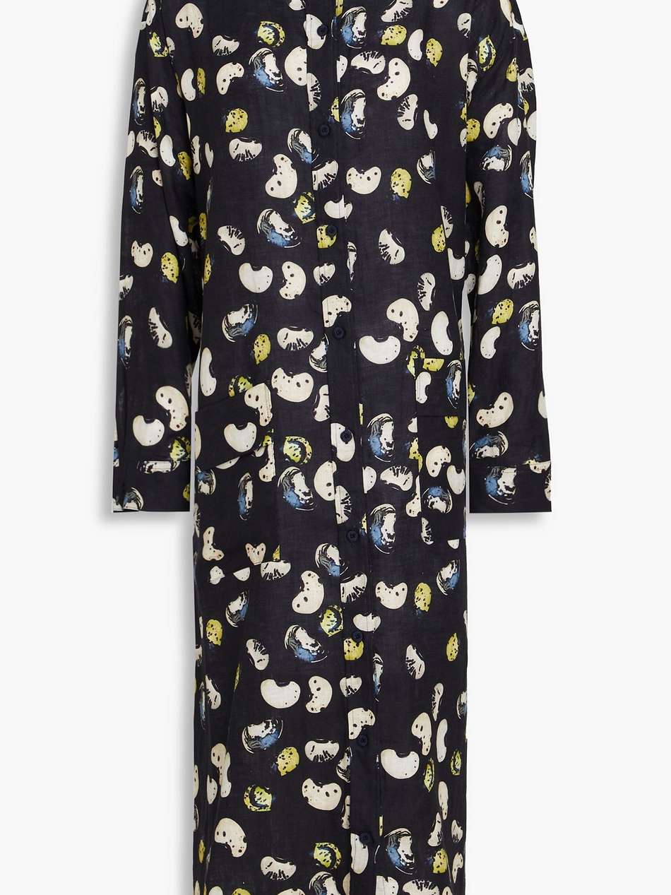 frida cosecha printed linen midi shirt dress