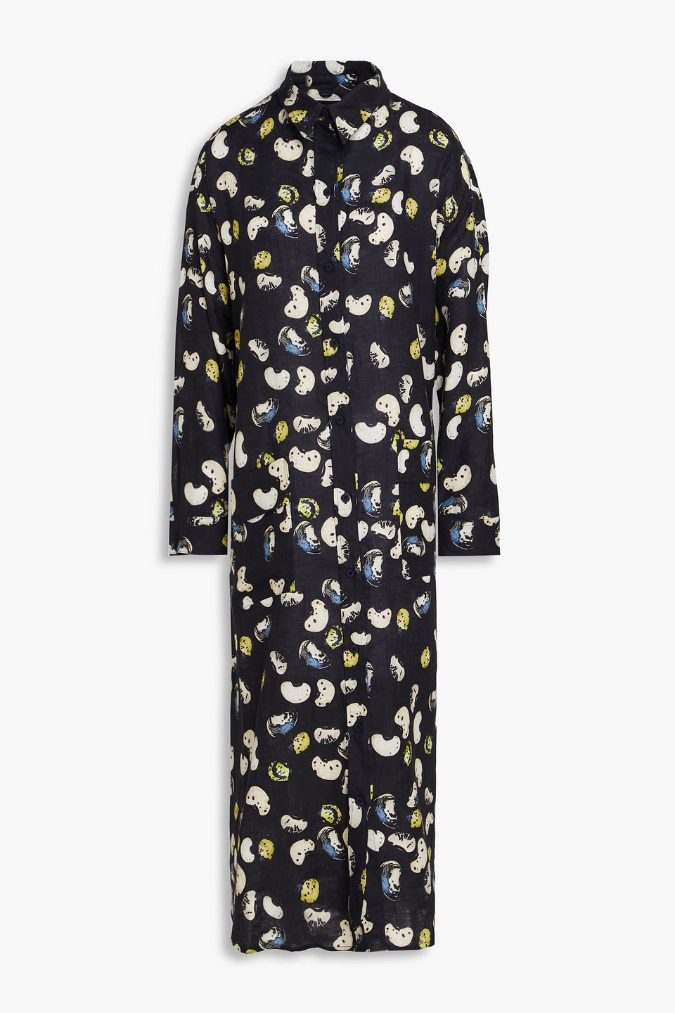Agua By Agua Bendita Frida Cosecha Printed Linen Midi Shirt Dress In Black