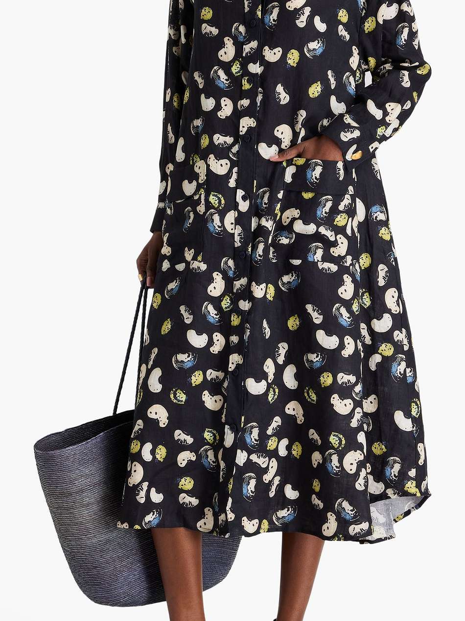 frida cosecha printed linen midi shirt dress