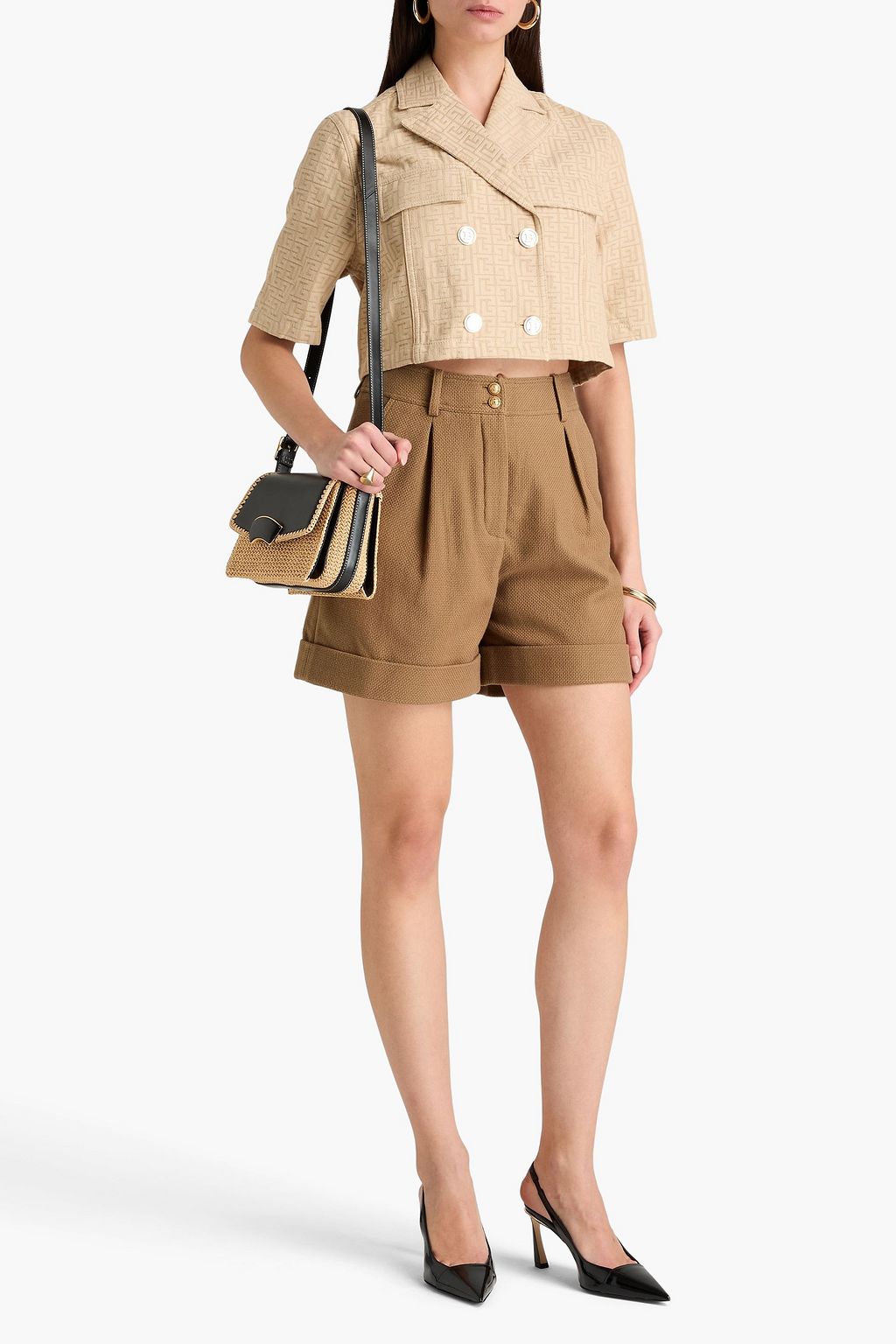BALMAIN شورت من القطن ومزين بكسرات