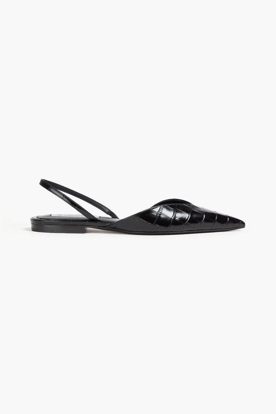 Victoria Beckham Flache Slingback-schuhe Mit Spitzer Kappe Aus Leder Mit Krokodileffekt In Black