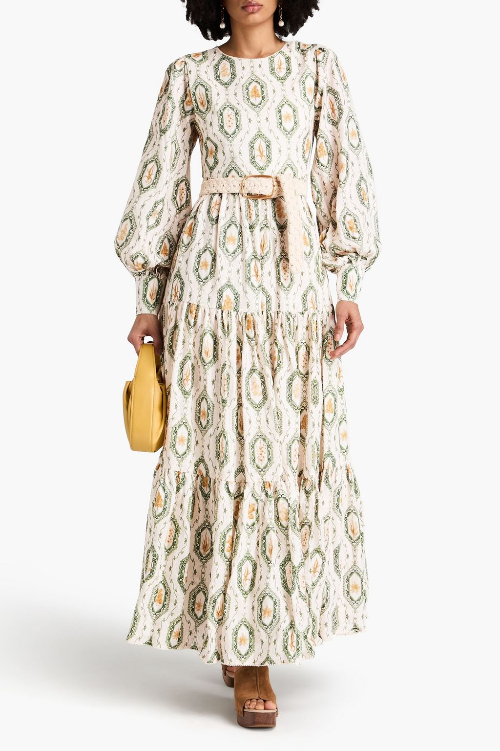AGUA BY AGUA BENDITA Nuez Calado tiered printed linen maxi dress