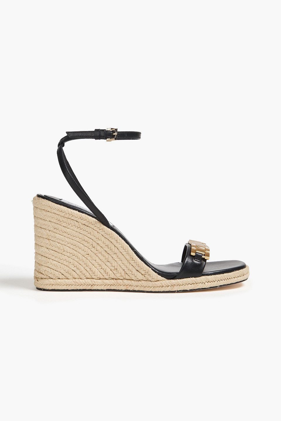 Victoria Beckham Espadrille-wedges Aus Leder Mit Verzierung In Black