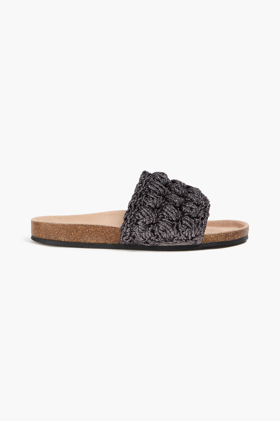 Jw Anderson Crocheted Lamé Slides In Gunmetal