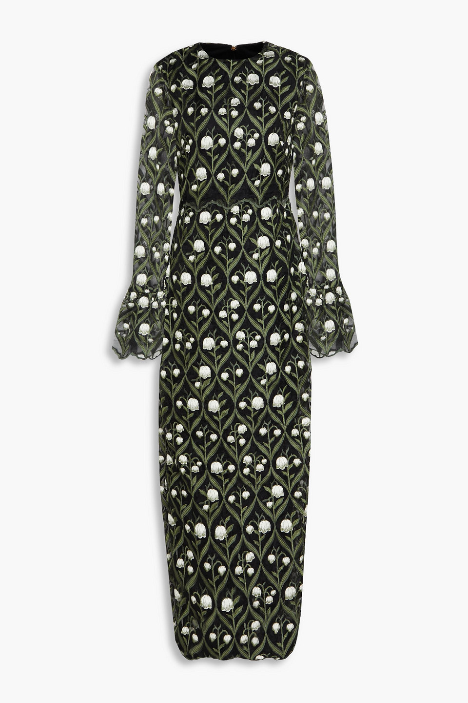 Shop Agua By Agua Bendita Ellisella Embroidered Organza Maxi Dress In Black