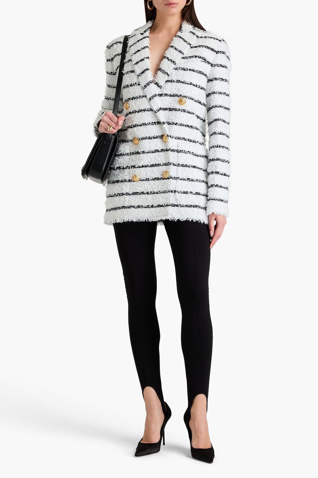 BALMAIN بليزر مخطط من التويد بلون معدني