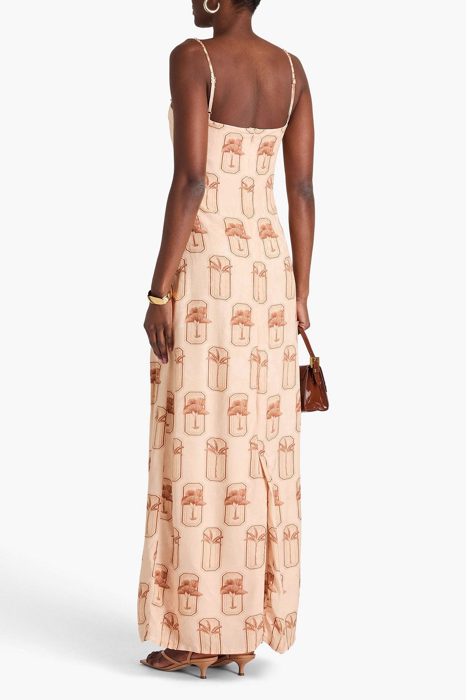 Shop Agua By Agua Bendita Jacaranda Palma Bead-embellished Printed Jacquard Maxi Dress In Pastel Orange