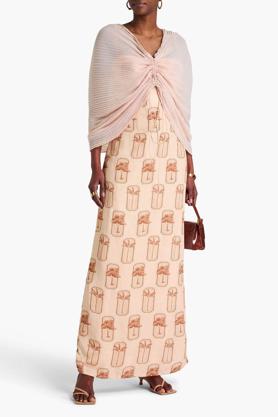 Shop Agua By Agua Bendita Jacaranda Palma Bead-embellished Printed Jacquard Maxi Dress In Pastel Orange
