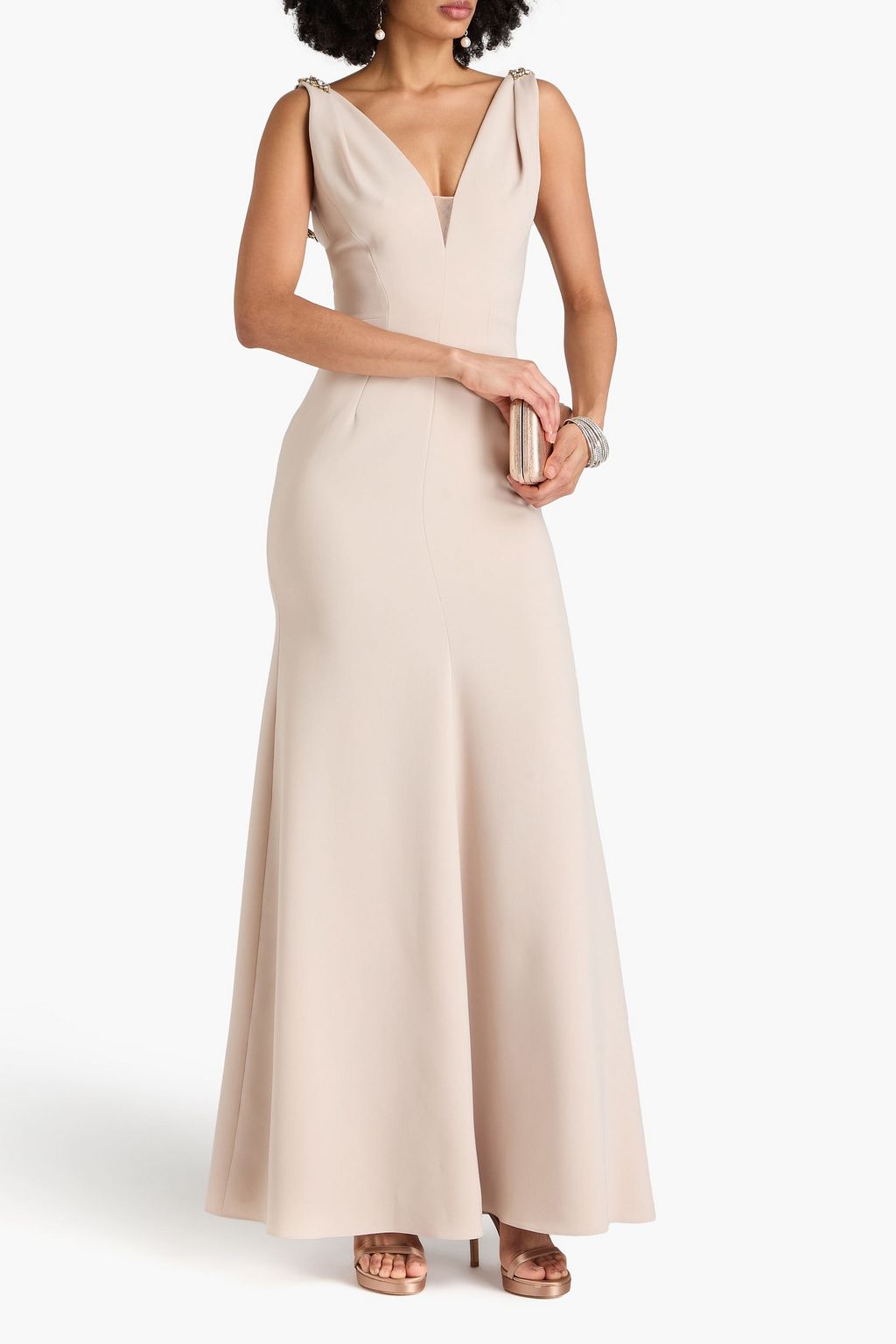 JENNY PACKHAM فستان سهرة من الكريب مزين بالكريستال