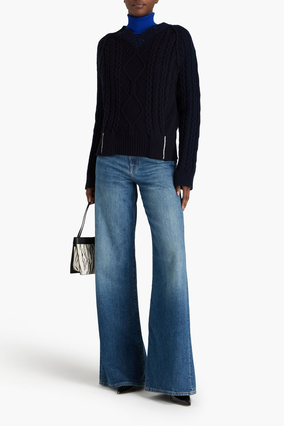  Victoria Beckham - Wollpullover Mit Zopfstrickmuster - Blau - M 
