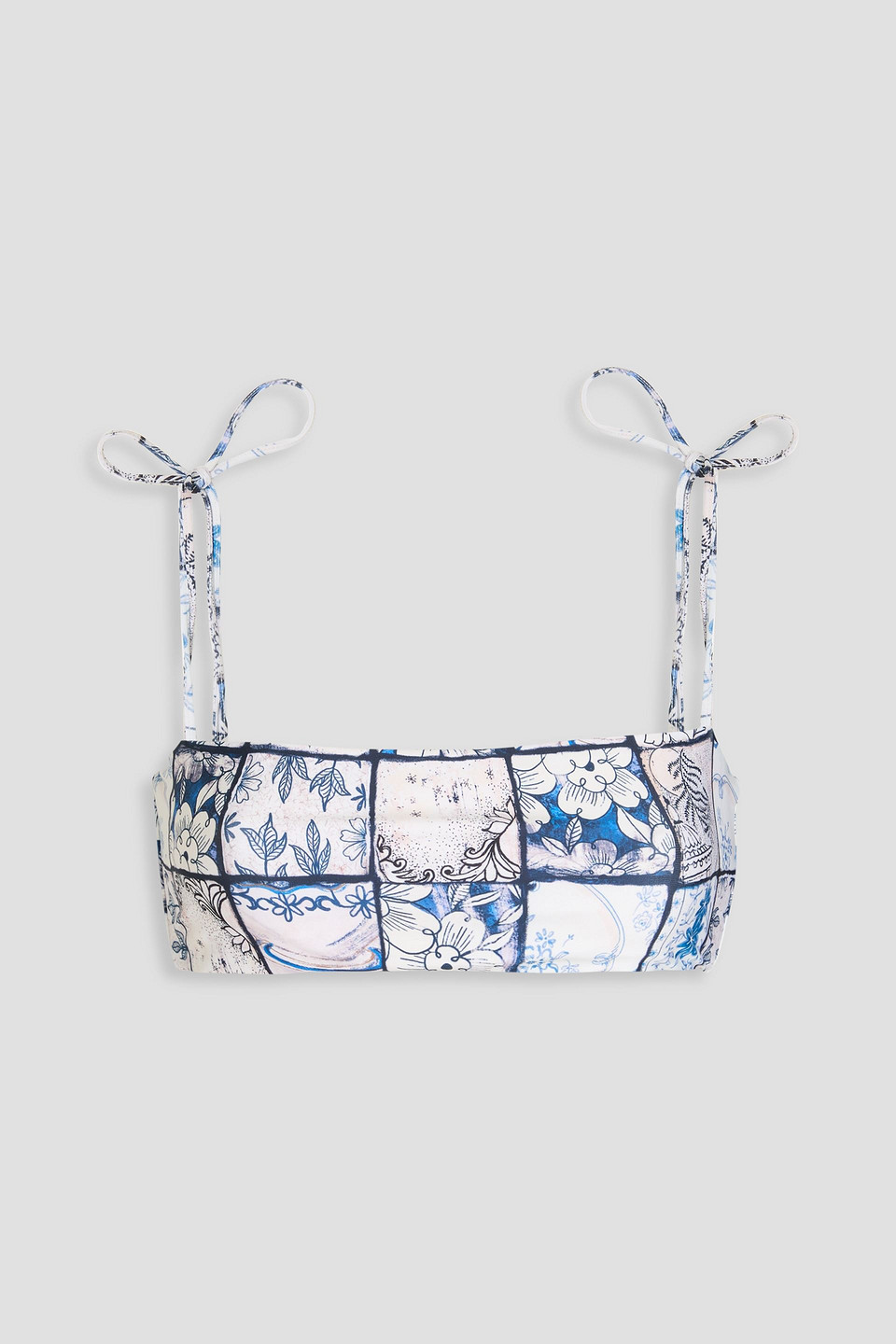 Agua By Agua Bendita Primavera Embellished Printed Bikini Top In Ivory
