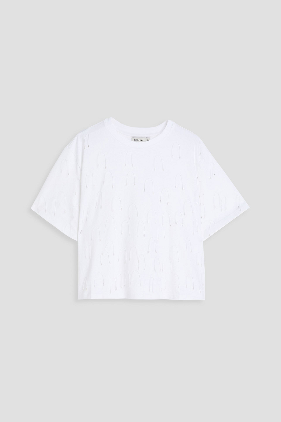 SIMKHAI - Cropped bead-embellished stretch-cotton jersey T-shirt - White - XL