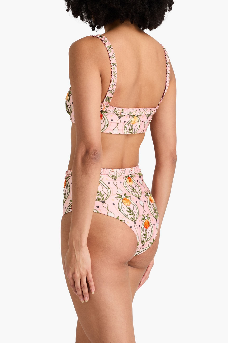 AGUA BY AGUA BENDITA BENDITA NOPAL LUNAR EMBELLISHED RUFFLED HIGH-RISE BIKINI BRIEFS
