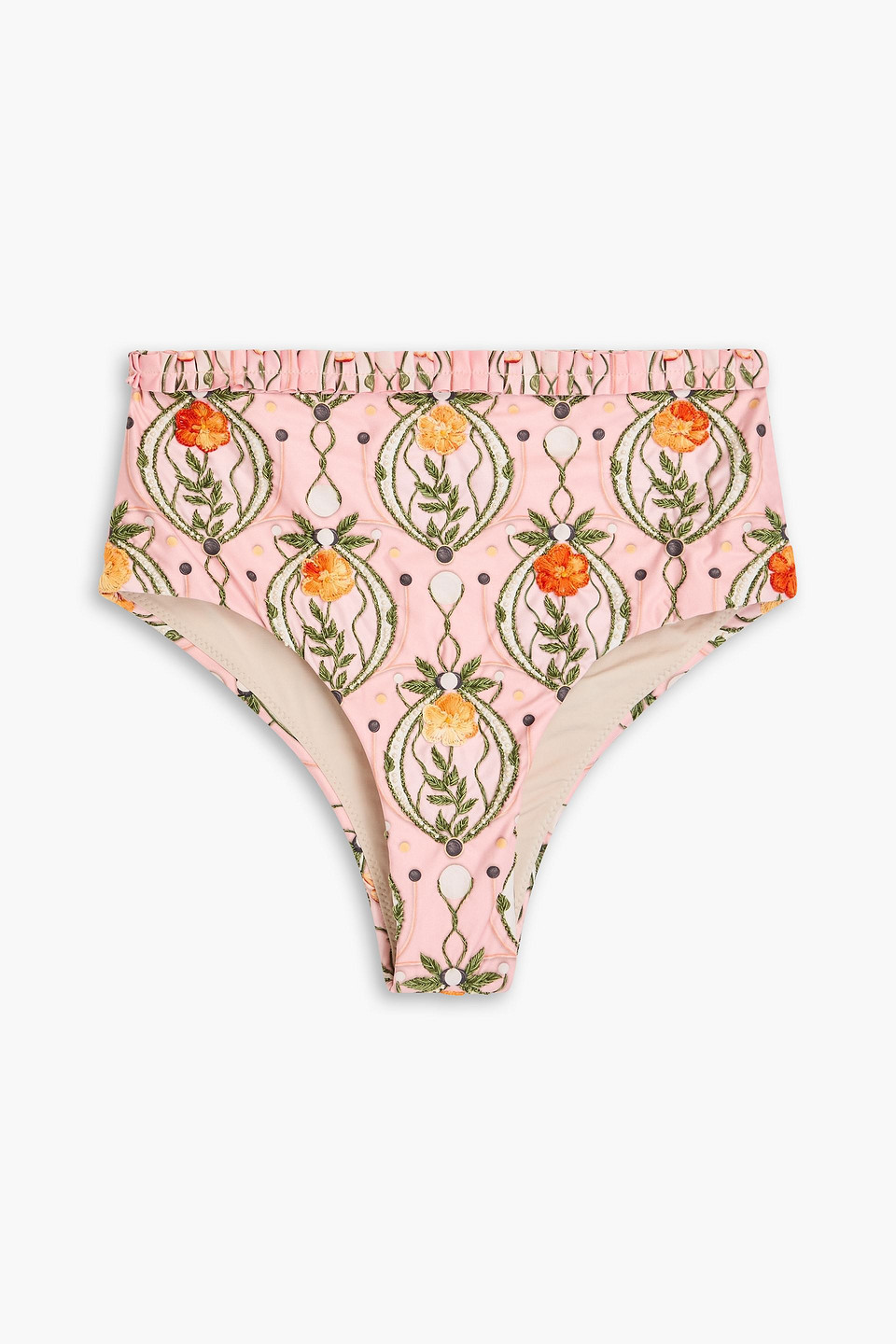 Agua By Agua Bendita Nopal Embellished Ruffled High-rise Bikini Briefs In Baby Pink