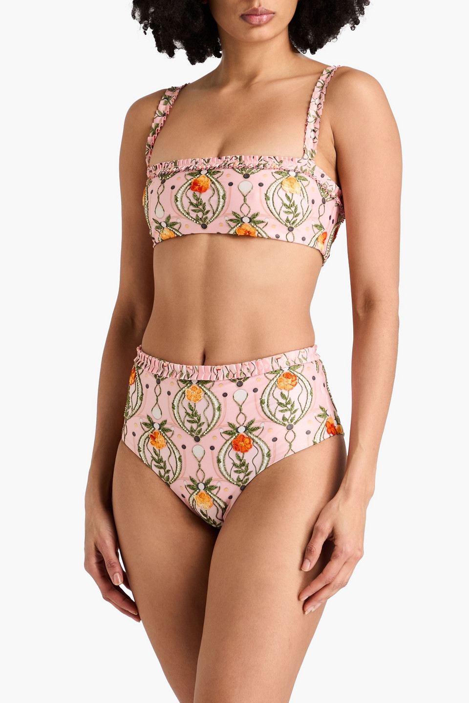 AGUA BY AGUA BENDITA BENDITA NOPAL LUNAR EMBELLISHED RUFFLED HIGH-RISE BIKINI BRIEFS