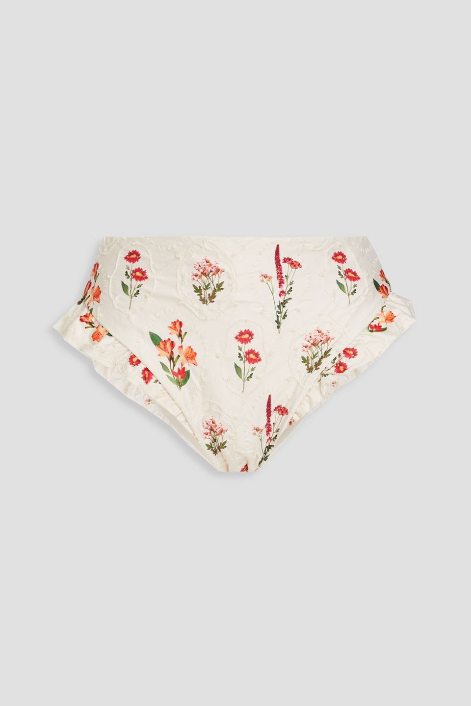 Agua by Agua Bendita - Jengibre embellished ruffled high-rise bikini briefs - White - M