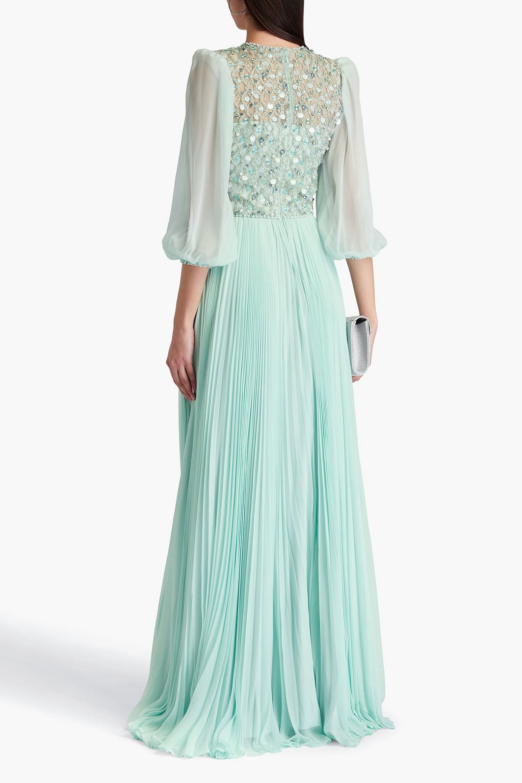 JENNY PACKHAM فستان سهرة "أورلا" من التول والشيفون مزين بكسرات بتصميم مزركش