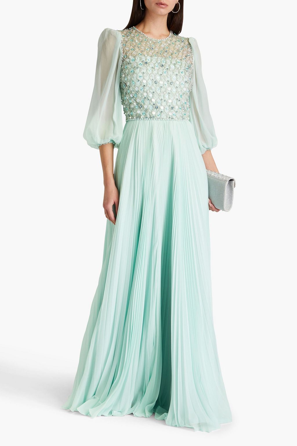 JENNY PACKHAM فستان سهرة "أورلا" من التول والشيفون مزين بكسرات بتصميم مزركش