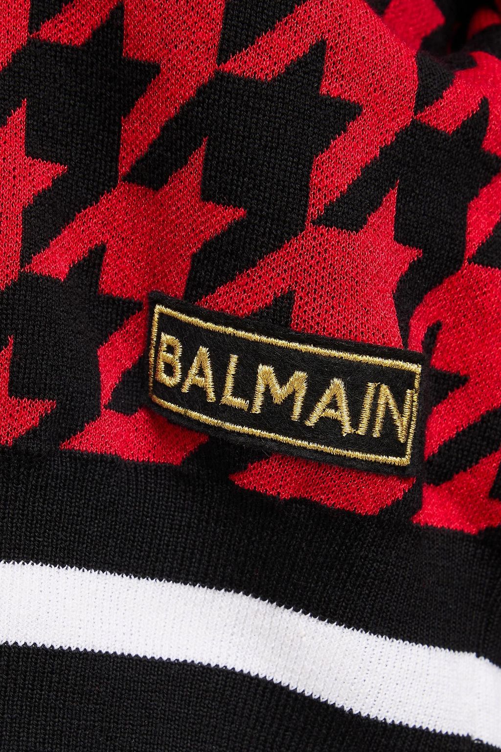 BALMAIN كنزة هودي من مزيج الصوف بحبكة الجاكار بنقشة هاوندز توث