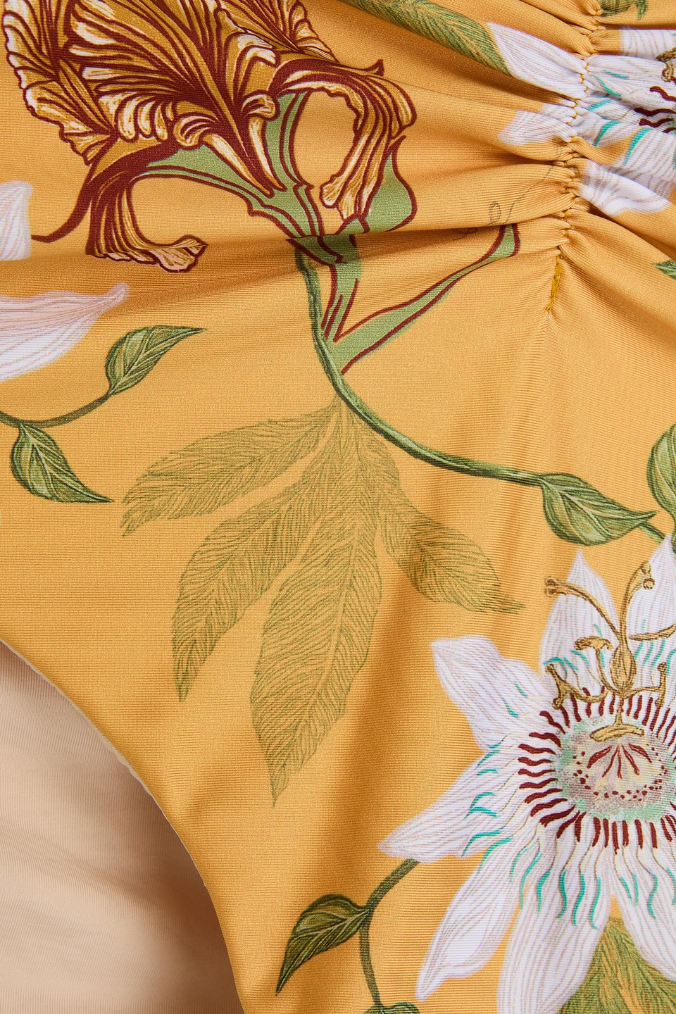 Agua By Agua Bendita Vaiven Ruched Floral-print High-rise Bikini Briefs In Marigold