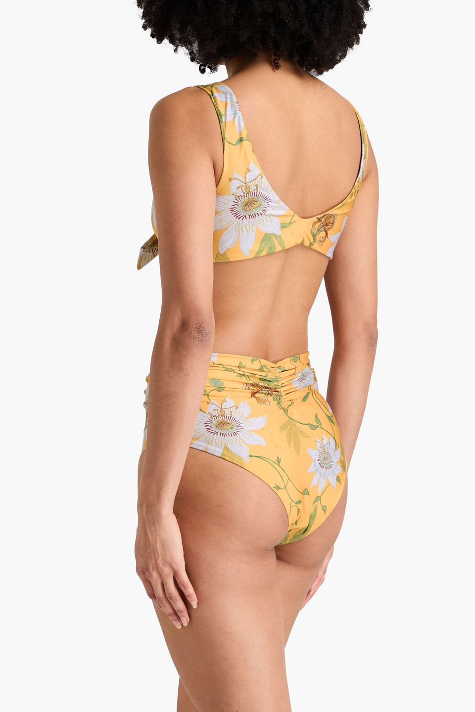 Agua By Agua Bendita Vaiven Ruched Floral-print High-rise Bikini Briefs In Marigold