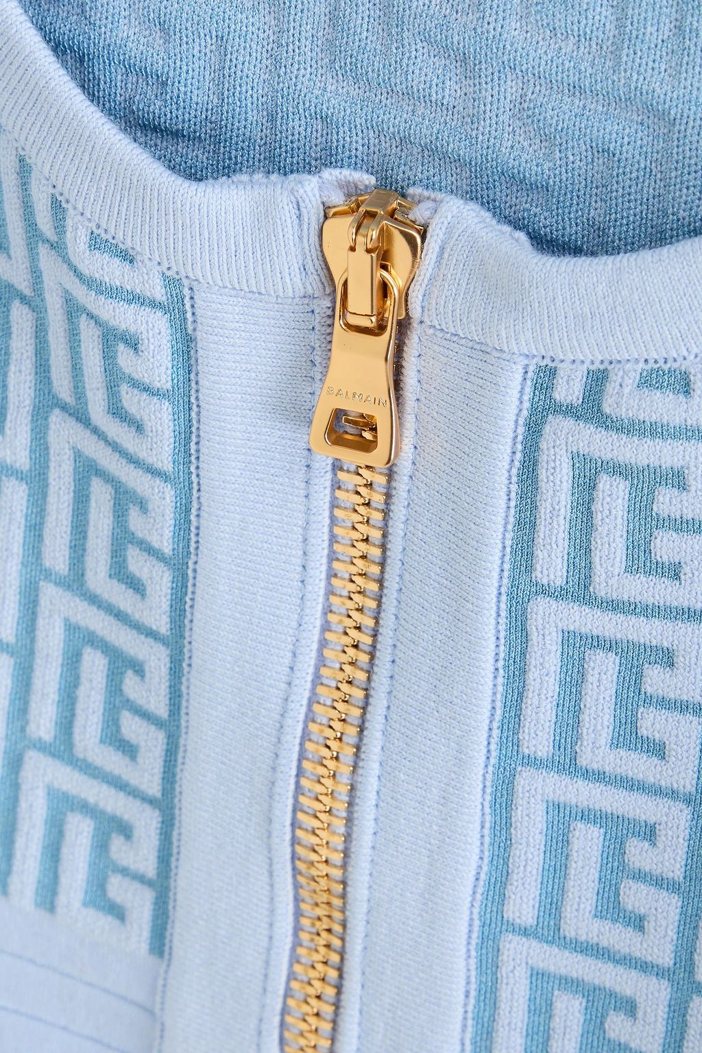 BALMAIN بلوزة قصيرة من مزيج الصوف بحبكة جاكار