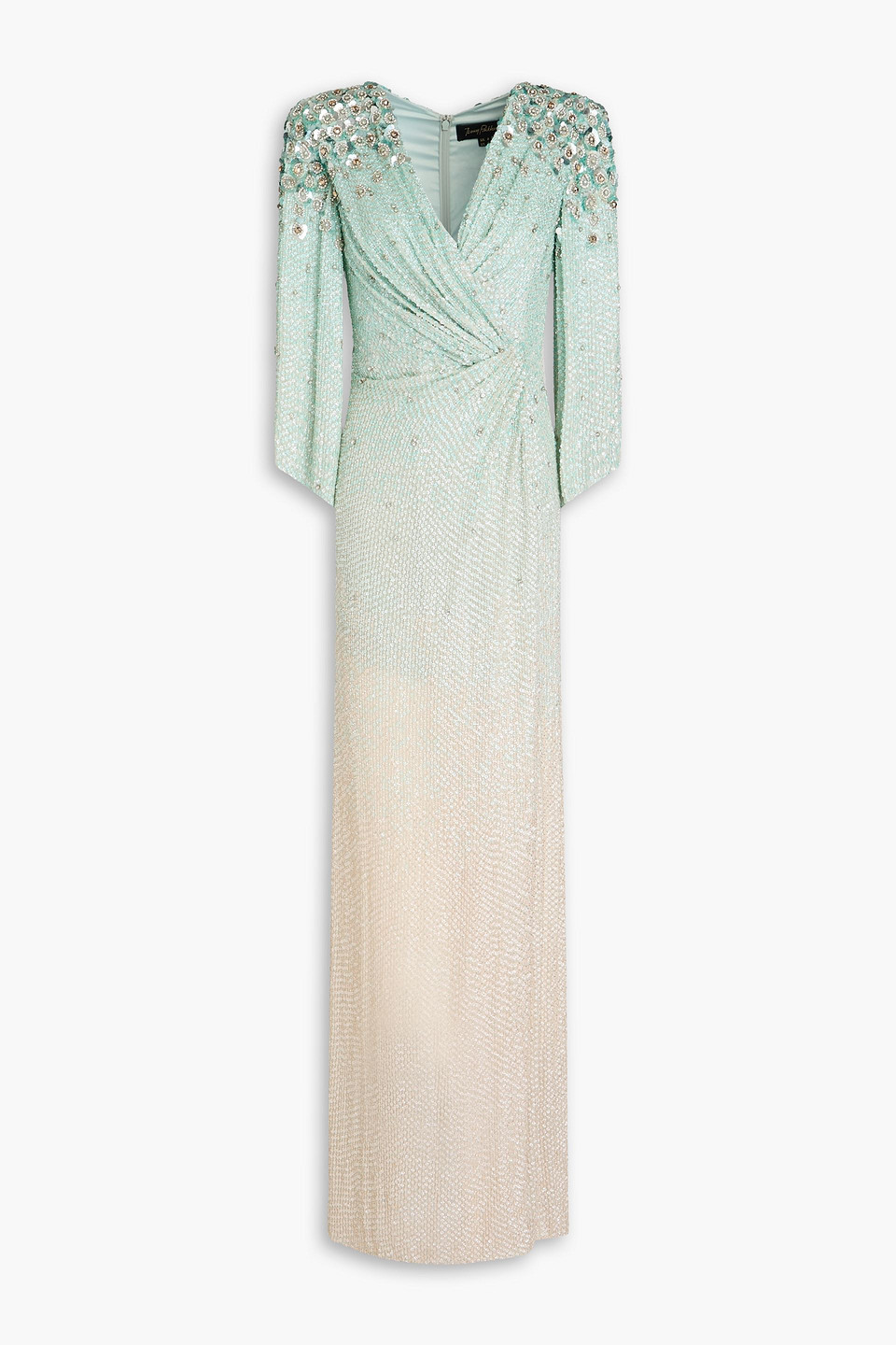 Jenny Packham Embellished Chiffon Gown In Mint