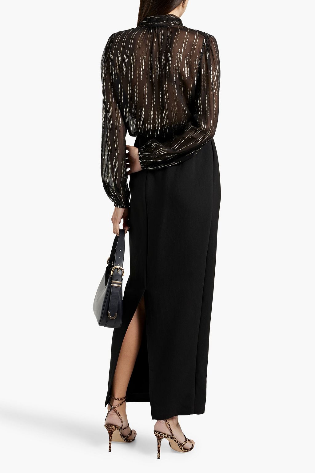RIXO Moss pussy-bow metallic jacquard blouse