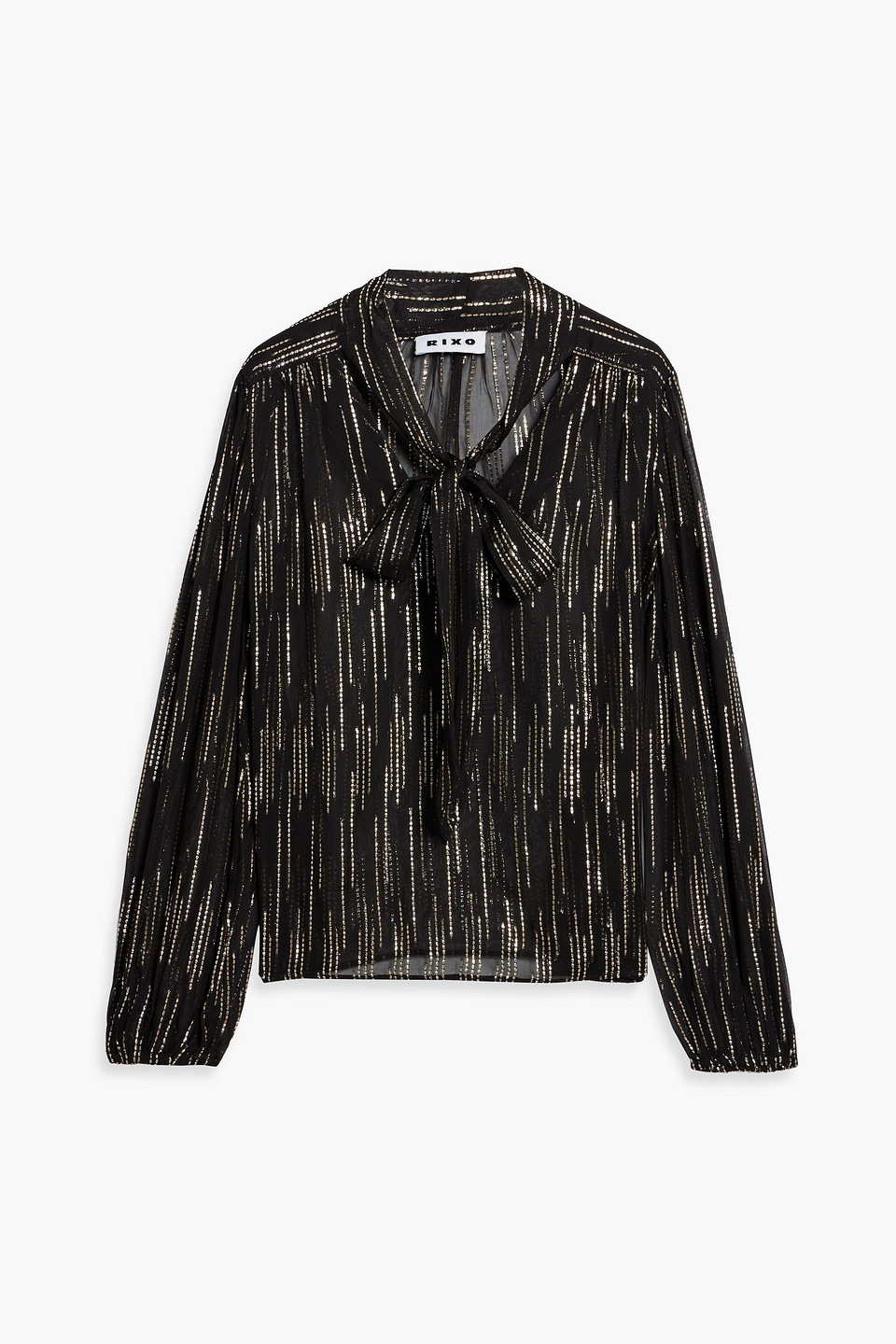 Rixo London Moss Pussy-bow Metallic Jacquard Blouse In Black