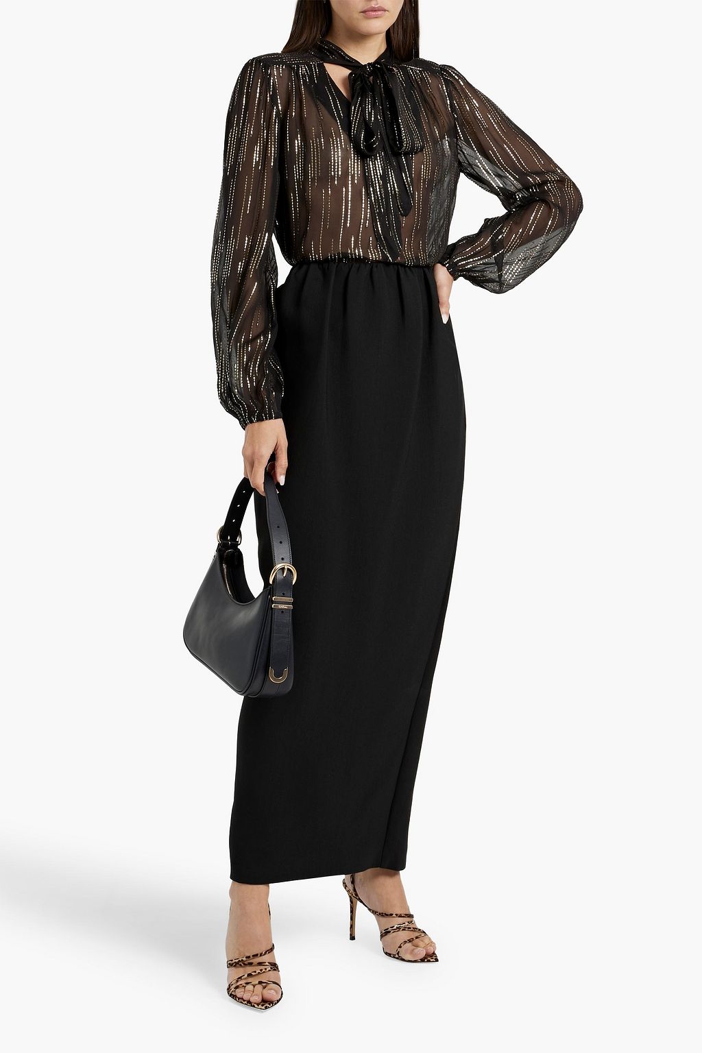 RIXO Moss pussy-bow metallic jacquard blouse