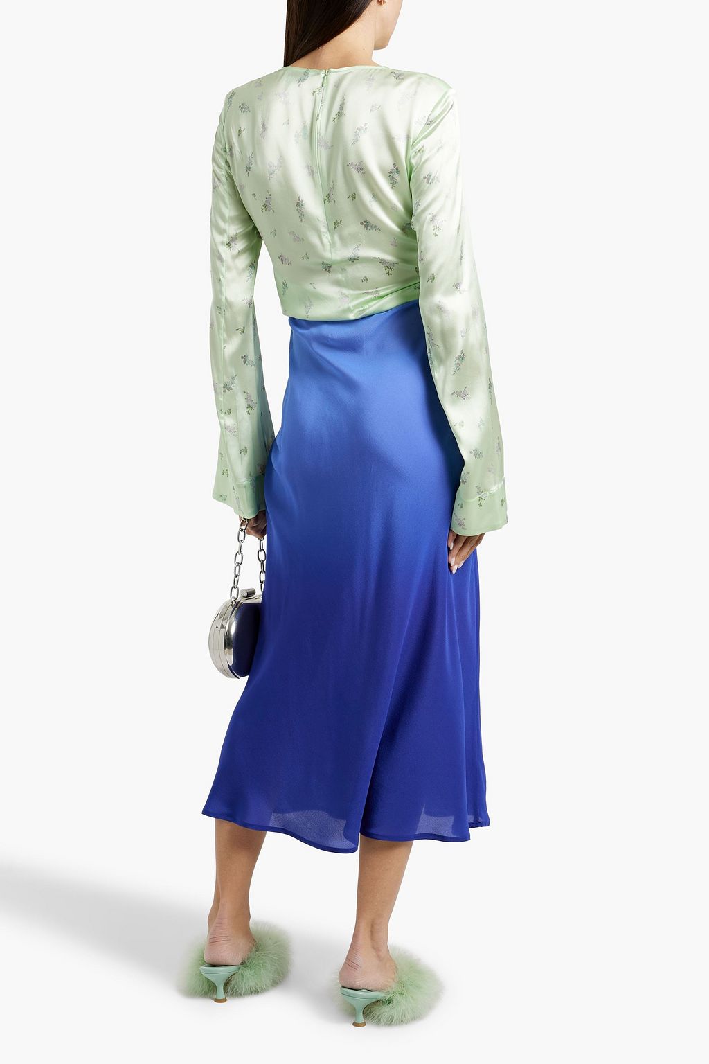 RIXO Kelly dégradé silk crepe de chine midi skirt